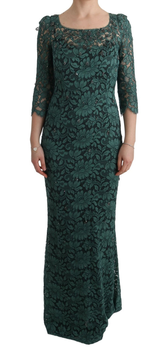 Dolce &amp; Gabbana – Grünes Ricamo-Etuikleid mit Blumenmuster und Kristallen