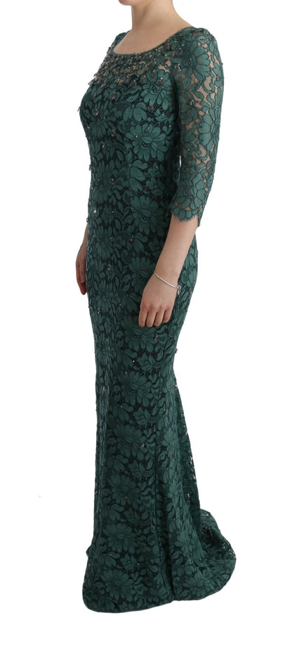 Dolce &amp; Gabbana – Grünes Ricamo-Etuikleid mit Blumenmuster und Kristallen