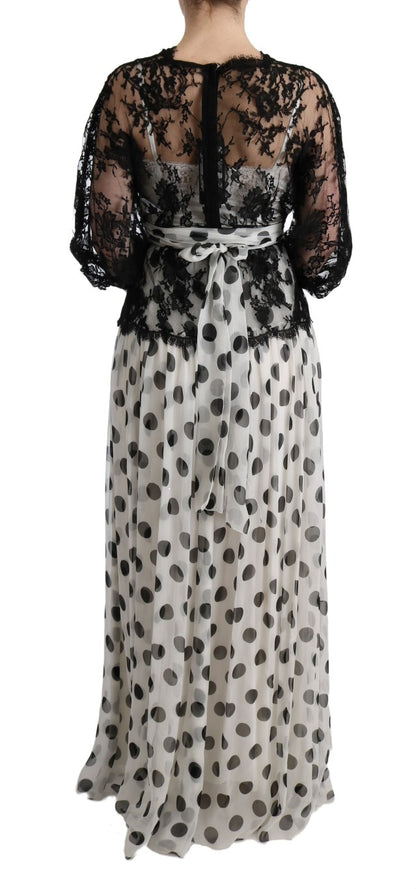 Dolce &amp; Gabbana – Schwarz-weiß gepunktetes Blumenkleid