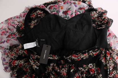 Dolce &amp; Gabbana – Langes Etuikleid aus mehrfarbiger Stretchseide mit Blumenmuster