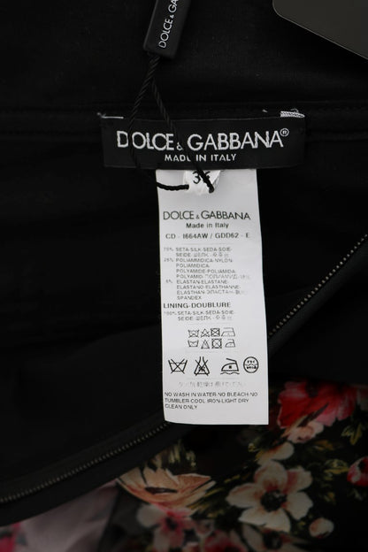 Dolce &amp; Gabbana – Langes Etuikleid aus mehrfarbiger Stretchseide mit Blumenmuster