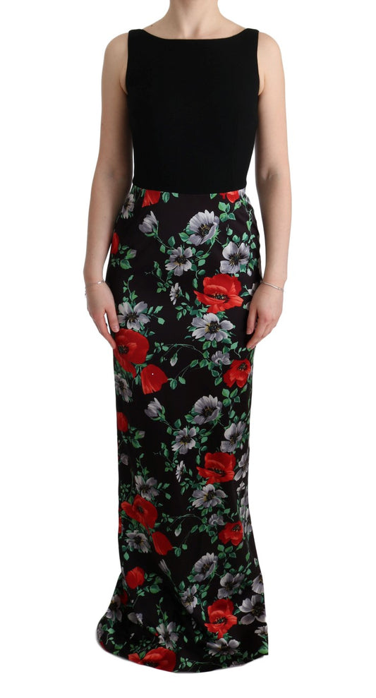 Dolce &amp; Gabbana – Langes, mehrfarbiges Stretch-Etuikleid mit Blumendruck