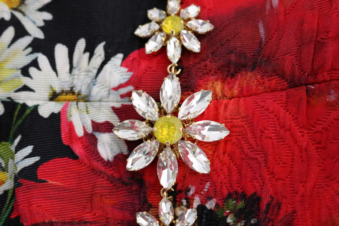 Dolce &amp; Gabbana, mehrfarbiges langes Maxikleid aus Seide mit Blumenmuster und Kristallen