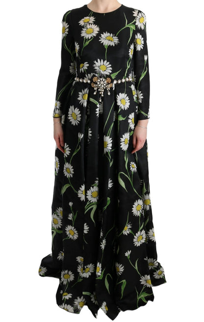 Dolce &amp; Gabbana – Langes Maxikleid aus mehrfarbiger Seide mit Sonnenblumenprint