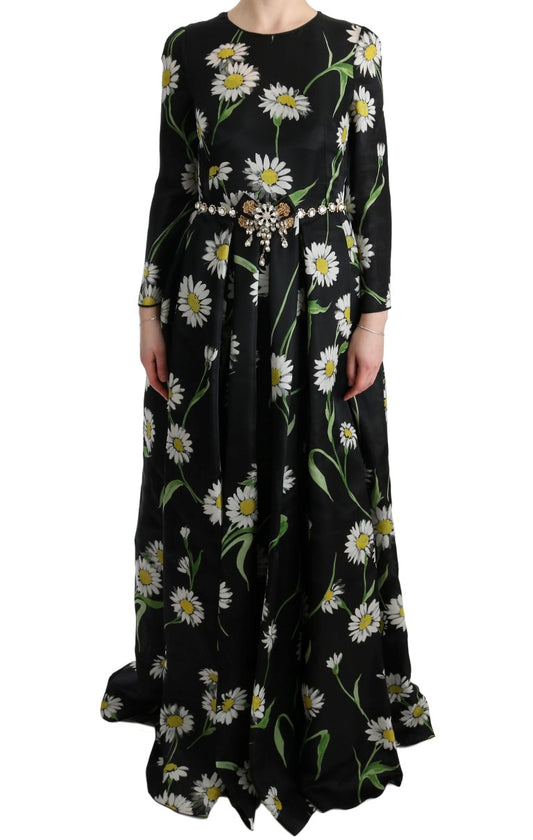 Dolce &amp; Gabbana – Langes Maxikleid aus mehrfarbiger Seide mit Sonnenblumenprint