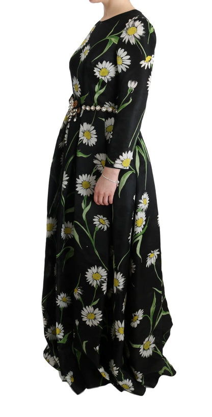 Dolce &amp; Gabbana – Langes Maxikleid aus mehrfarbiger Seide mit Sonnenblumenprint
