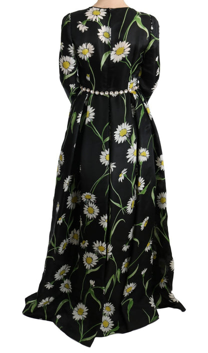 Dolce &amp; Gabbana – Langes Maxikleid aus mehrfarbiger Seide mit Sonnenblumenprint