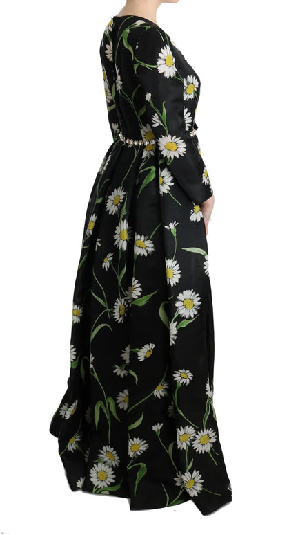 Dolce &amp; Gabbana – Langes Maxikleid aus mehrfarbiger Seide mit Sonnenblumenprint
