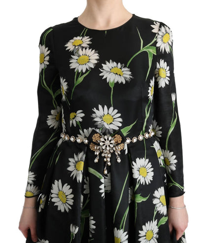 Dolce &amp; Gabbana – Langes Maxikleid aus mehrfarbiger Seide mit Sonnenblumenprint