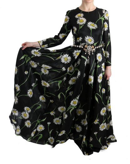 Dolce &amp; Gabbana – Langes Maxikleid aus mehrfarbiger Seide mit Sonnenblumenprint