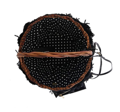 Dolce &amp; Gabbana Beige Stroh Schlangenhaut Pom Pom Kristall AGNESE Tasche