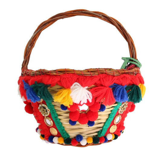 Dolce &amp; Gabbana – Mehrfarbige AGNESE-Strohtasche mit Kristall-Pompon