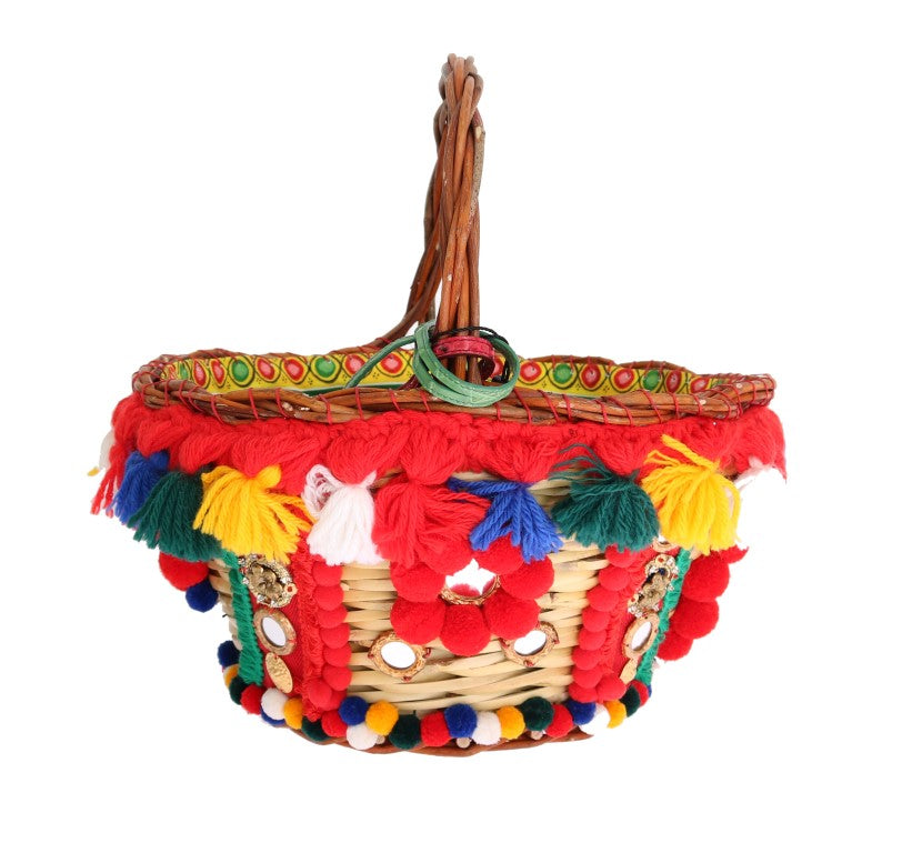 Dolce &amp; Gabbana – Mehrfarbige AGNESE-Strohtasche mit Kristall-Pompon