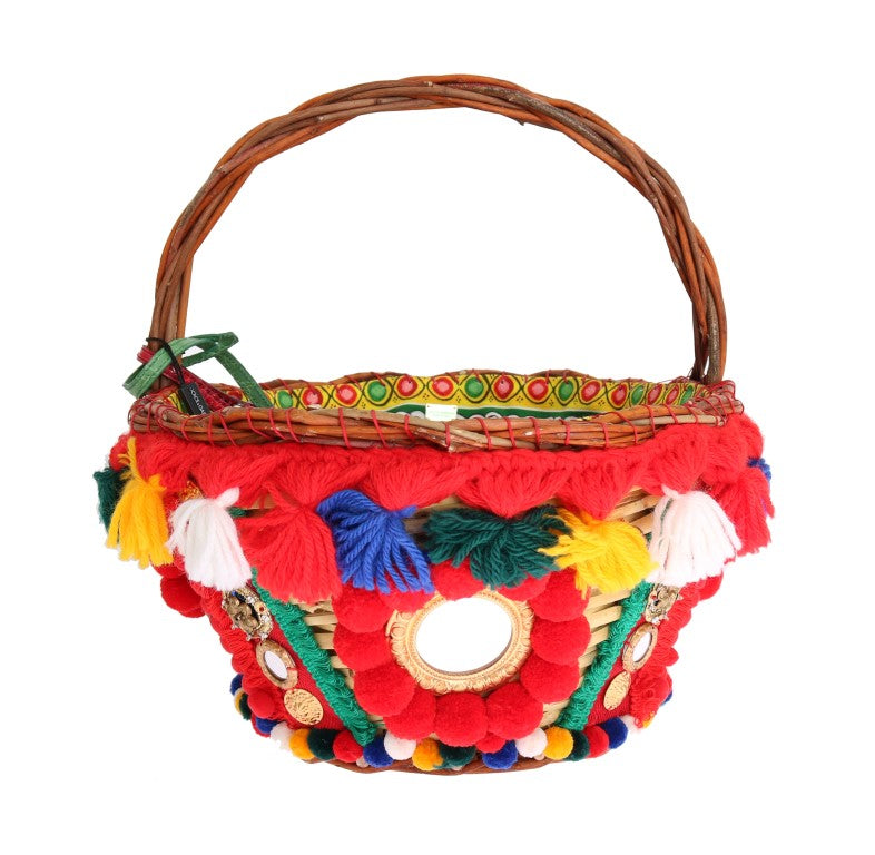 Dolce &amp; Gabbana – Mehrfarbige AGNESE-Strohtasche mit Kristall-Pompon