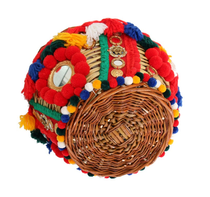 Dolce &amp; Gabbana – Mehrfarbige AGNESE-Strohtasche mit Kristall-Pompon