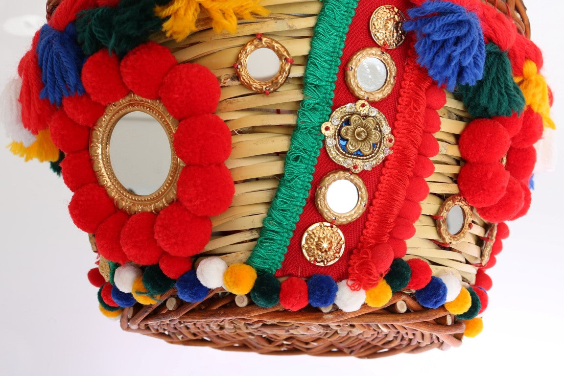 Dolce &amp; Gabbana – Mehrfarbige AGNESE-Strohtasche mit Kristall-Pompon