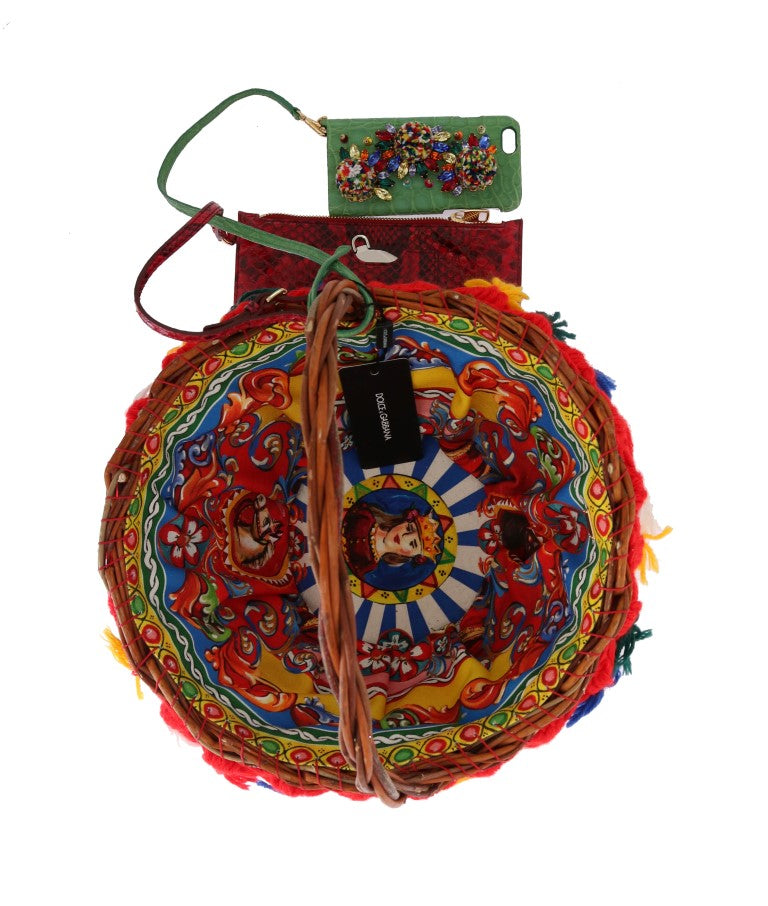 Dolce &amp; Gabbana – Mehrfarbige AGNESE-Strohtasche mit Kristall-Pompon