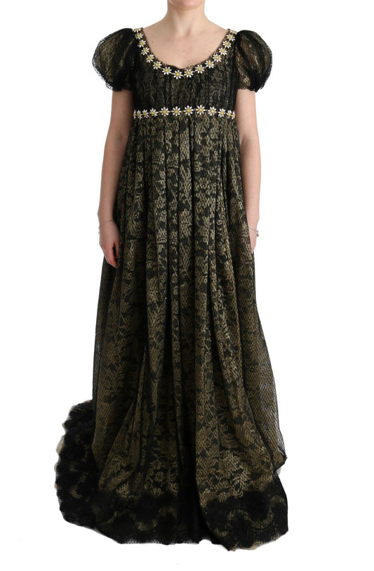 Dolce &amp; Gabbana – Schwarz-gelbes Etuikleid aus Kristallspitze