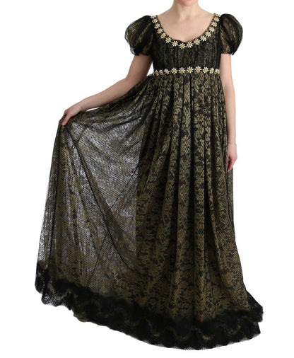 Dolce &amp; Gabbana – Schwarz-gelbes Etuikleid aus Kristallspitze