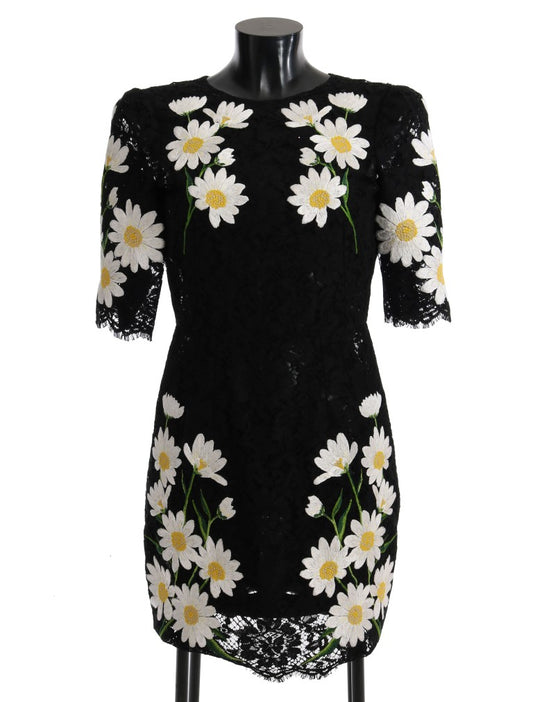 Dolce &amp; Gabbana Schwarzes Kamillen-Sizilienkleid mit Blumenspitze