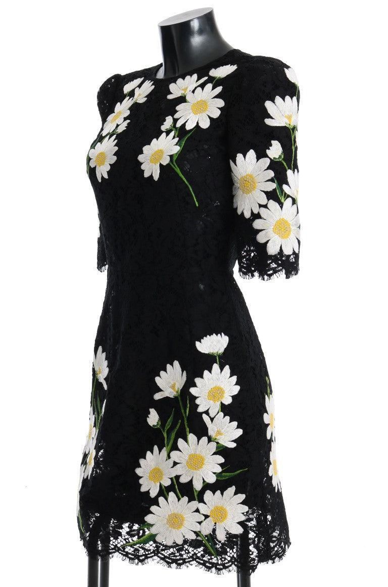 Dolce &amp; Gabbana Schwarzes Kamillen-Sizilienkleid mit Blumenspitze