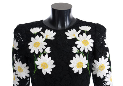 Dolce &amp; Gabbana Schwarzes Kamillen-Sizilienkleid mit Blumenspitze