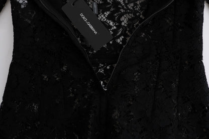 Dolce &amp; Gabbana Schwarzes Kamillen-Sizilienkleid mit Blumenspitze