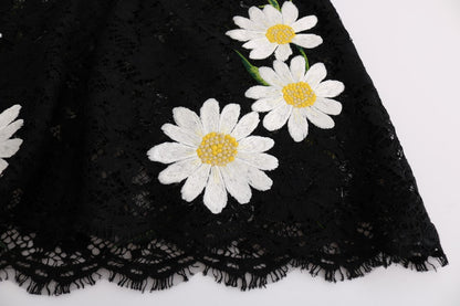 Dolce &amp; Gabbana Schwarzes Kamillen-Sizilienkleid mit Blumenspitze