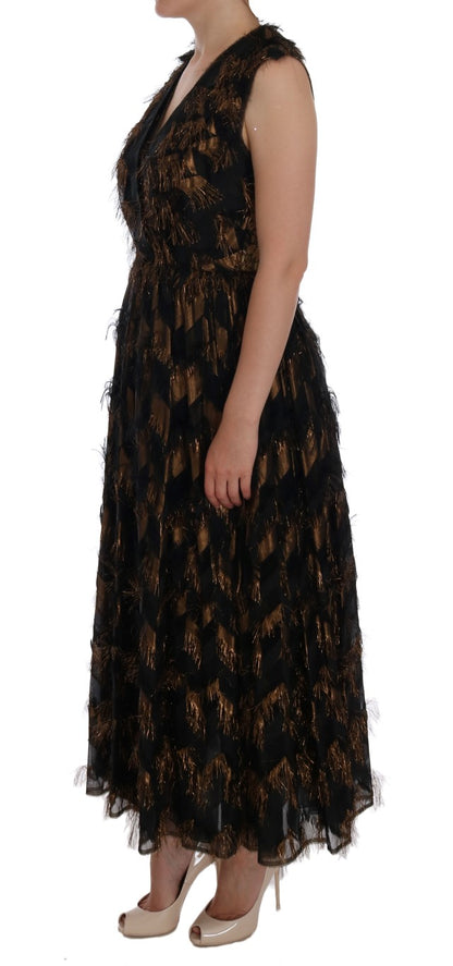 Dolce &amp; Gabbana – A-Linien-Kleid aus schwarzer Seide mit braunen Fransen