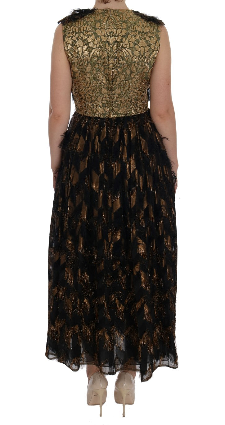 Dolce &amp; Gabbana – A-Linien-Kleid aus schwarzer Seide mit braunen Fransen