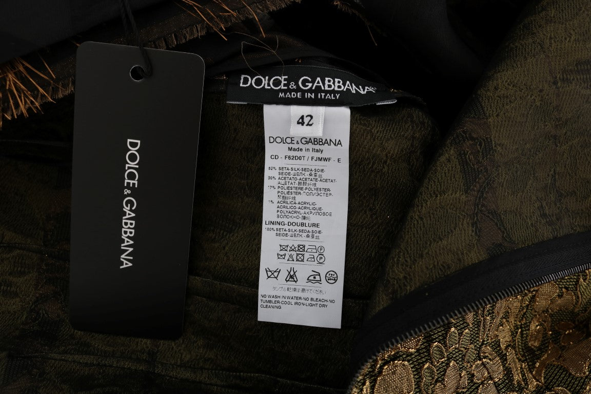 Dolce &amp; Gabbana – A-Linien-Kleid aus schwarzer Seide mit braunen Fransen