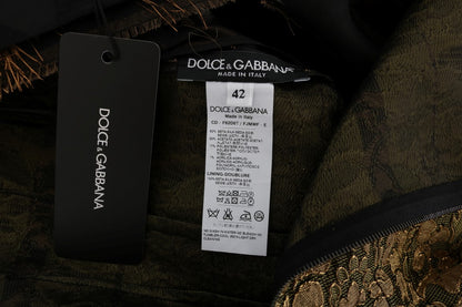 Dolce &amp; Gabbana – A-Linien-Kleid aus schwarzer Seide mit braunen Fransen