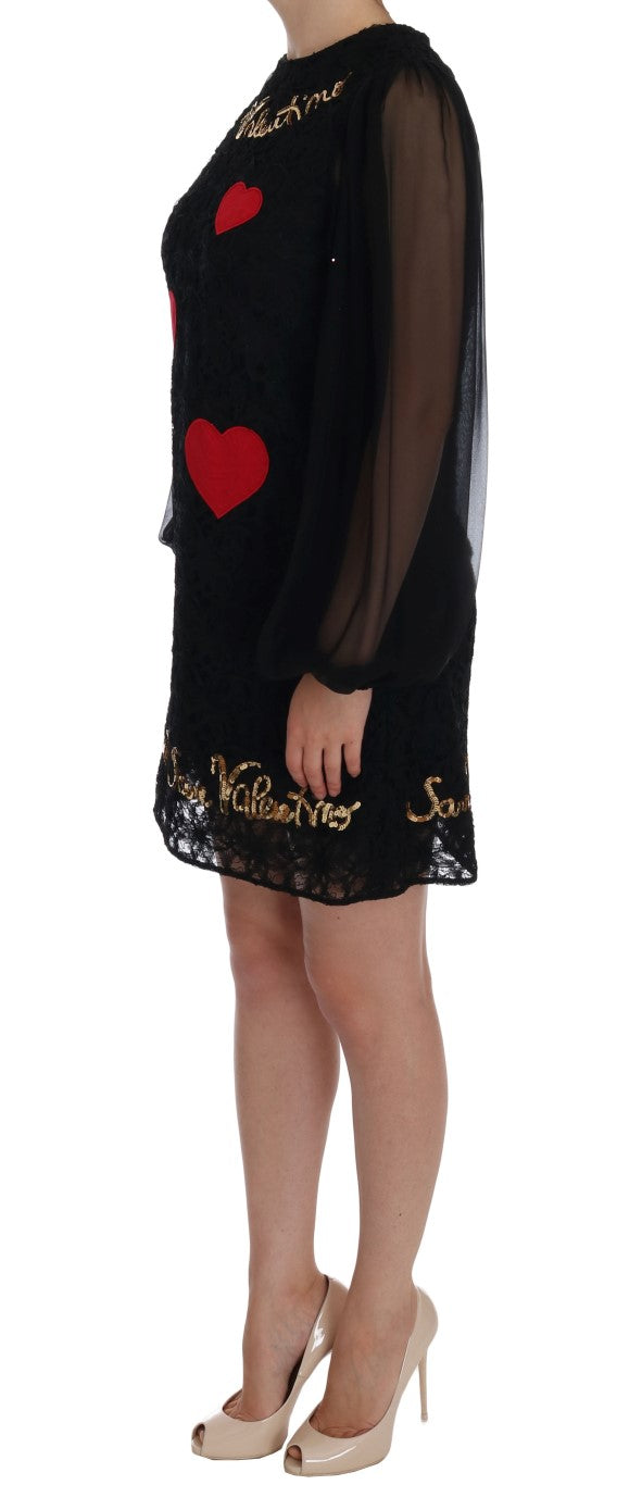 Dolce &amp; Gabbana Schwarzes San Valentino-Etuikleid mit Pailletten