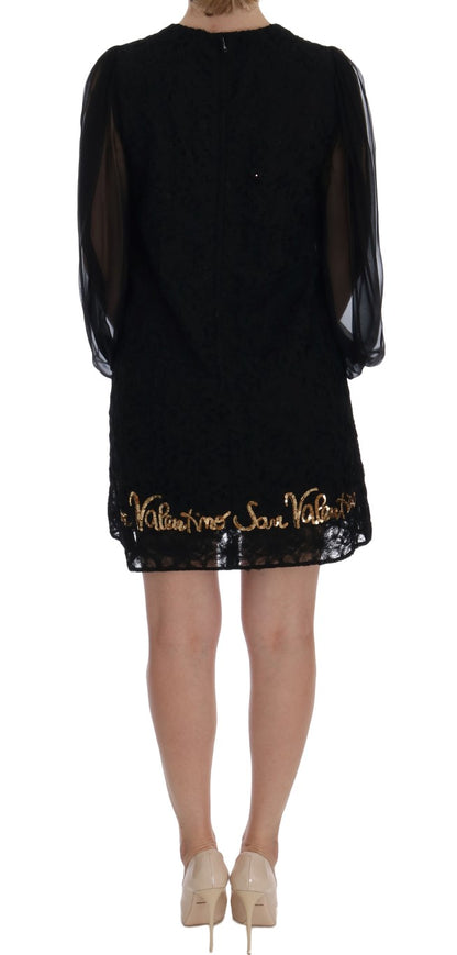 Dolce &amp; Gabbana Schwarzes San Valentino-Etuikleid mit Pailletten
