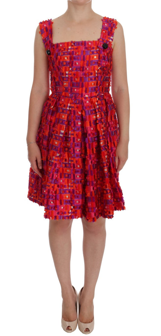 Dolce &amp; Gabbana – Rosa gemustertes A-Linien-Kleid über den Knien