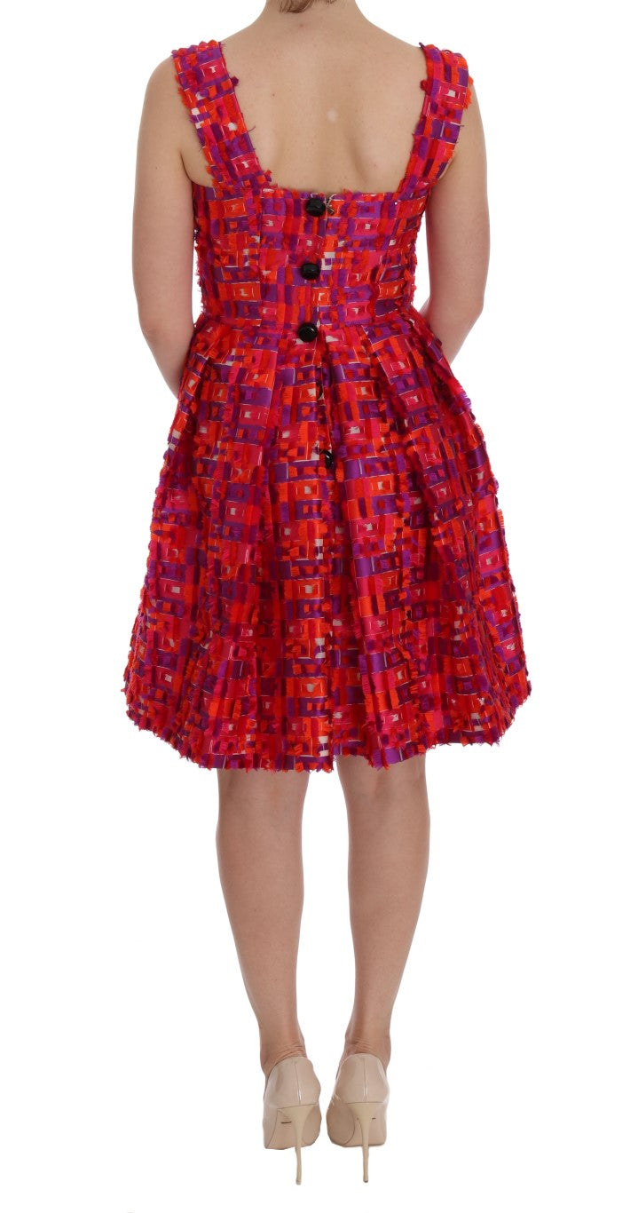 Dolce &amp; Gabbana – Rosa gemustertes A-Linien-Kleid über den Knien
