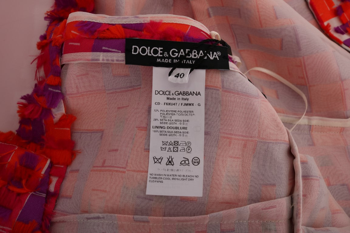 Dolce &amp; Gabbana – Rosa gemustertes A-Linien-Kleid über den Knien