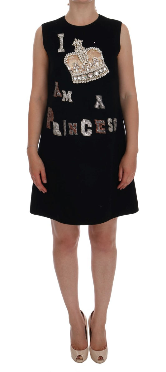 Dolce &amp; Gabbana Schwarzes I AM A PRINCESS Etuikleid mit Kristallen