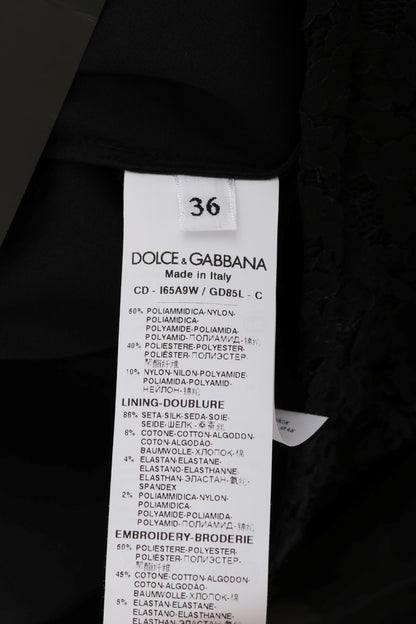 Dolce &amp; Gabbana – Etuikleid aus schwarzer Spitze mit rotem Herz