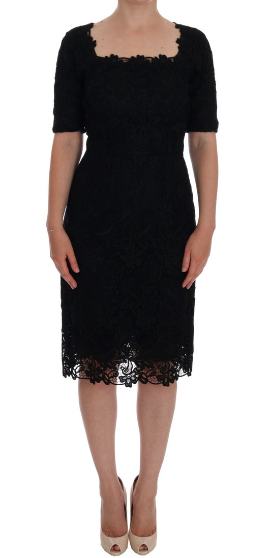 Dolce &amp; Gabbana – Schwarzes Ricamo-Etuikleid mit Blumenmuster