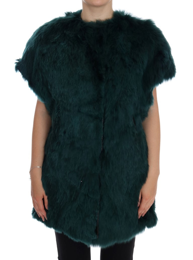 Dolce &amp; Gabbana Grüne Alpaka-Pelzweste ärmellose Jacke