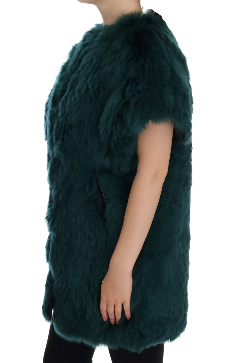 Dolce &amp; Gabbana Grüne Alpaka-Pelzweste ärmellose Jacke