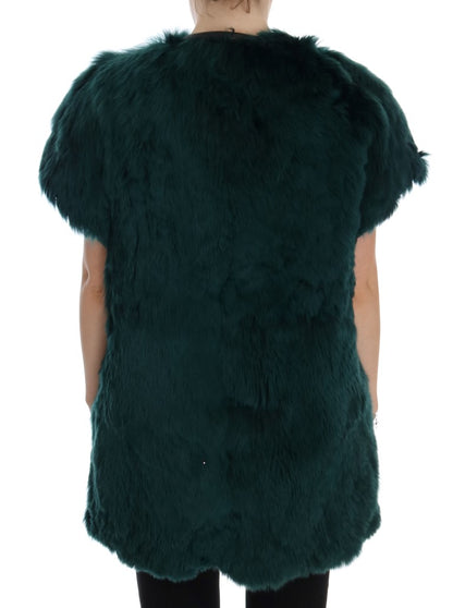 Dolce &amp; Gabbana Grüne Alpaka-Pelzweste ärmellose Jacke