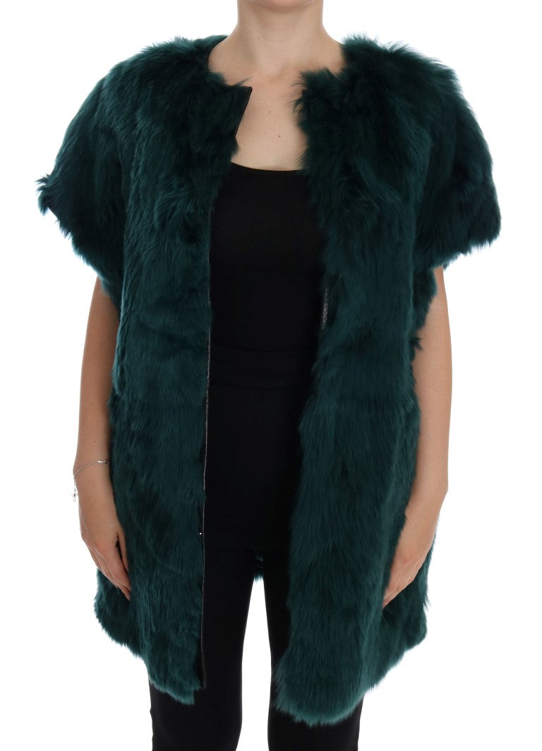 Dolce &amp; Gabbana Grüne Alpaka-Pelzweste ärmellose Jacke