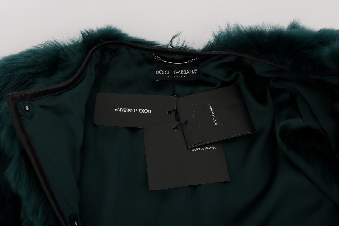 Dolce &amp; Gabbana Grüne Alpaka-Pelzweste ärmellose Jacke