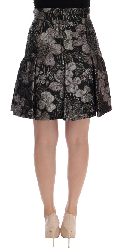 Dolce &amp; Gabbana Schwarz-silberner Brokat-Blumenrock