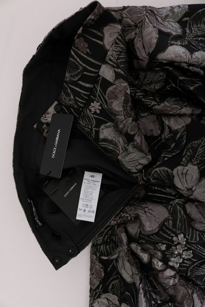 Dolce &amp; Gabbana Schwarz-silberner Brokat-Blumenrock