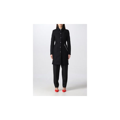 Love Moschino – Eleganter schwarzer Wollmantel mit silbernem Kettendetail