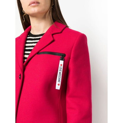 Love Moschino – Schicker rosa Wollmantel mit Logodetails