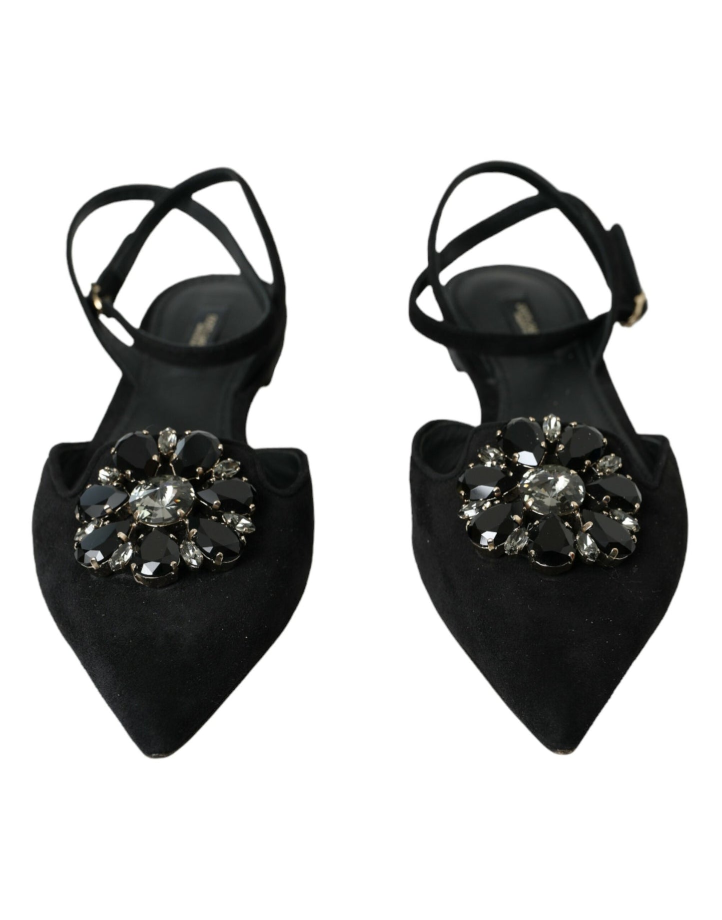 Dolce &amp; Gabbana Slingback-Sandalen aus schwarzem Leder mit Kristallen